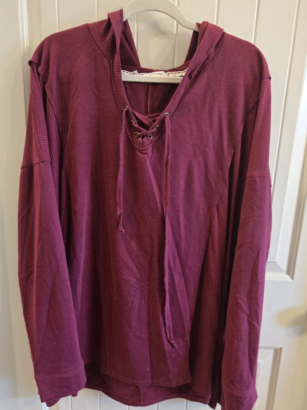 Maurices Lace-Up Hooded Long Sleeve Top in Burgundy Size 4x